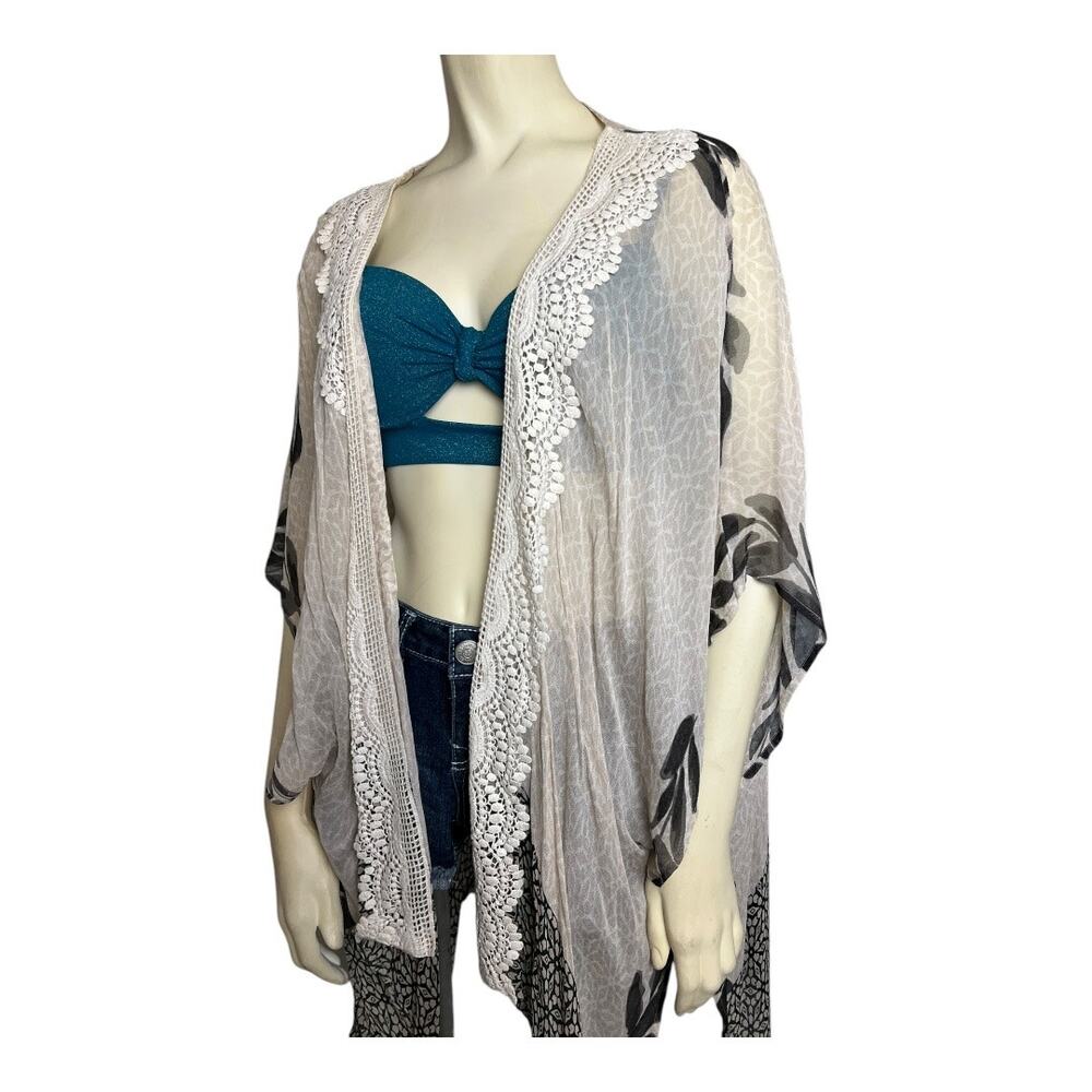 Anthropologie Elizabeth Gillet Sheer Kimono Boho Watercolor Crochet Beach - Picture 2 of 10